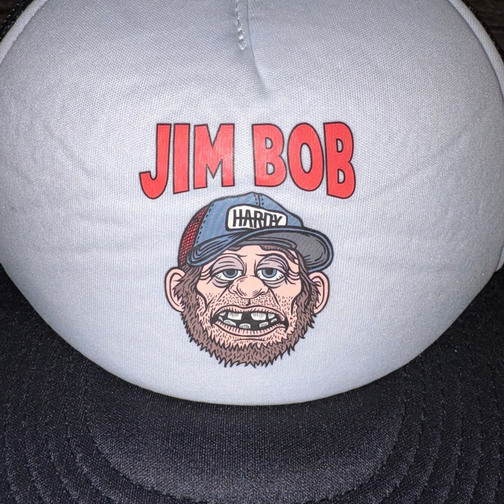 Jim Bob Graphic Foam Mesh Otto Cap Trucker Hat Mens OSFM Black White - Picture 2 of 6